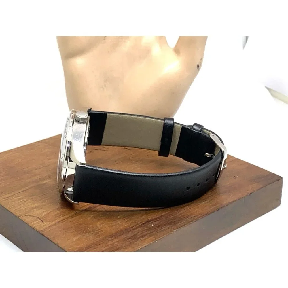 Nautica Men's Watch N11019 Quartz Blue Dial Black Leather Band 43mm